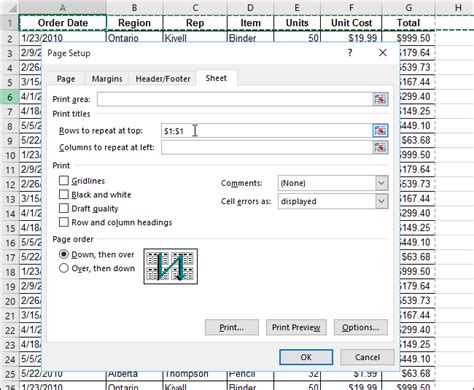 Excel: Insert Page Number in Cell in Repeated Rows.